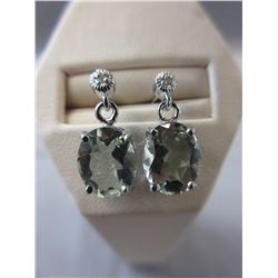 New Green Amethyst & Diamond Dangle Earrings