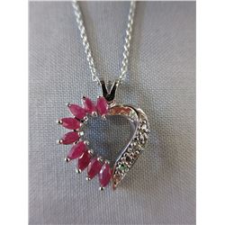 Red Ruby & Diamond Heart Necklace Set