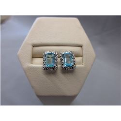 New Blue Topaz & Diamond Stud Earrings