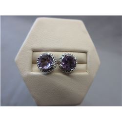 New Round Amethyst & Diamond Stud Earrings