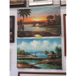2 Unframed oil paintings on canvas