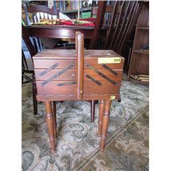 Vintage wood floor standing accordion sewing box