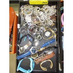 Tray of used watches & fashion jewelry