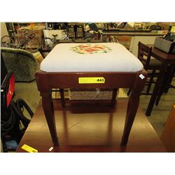 Footstool with needlework top - used