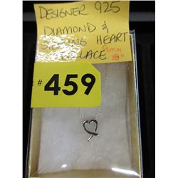 .925 Silver - Heart Necklace set with a Diamond