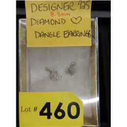 ,925 Silver - Diamond Heart dangle earrings