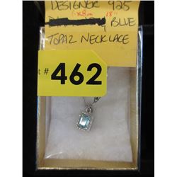 .925 Silver - Blue Topaz & Diamond Pendant & Chain
