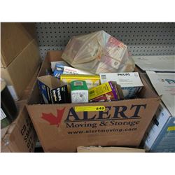 Large box of assorted new light bulbs