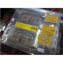 2 x 1923 Canadian "Shinplaster" .25 Cent notes