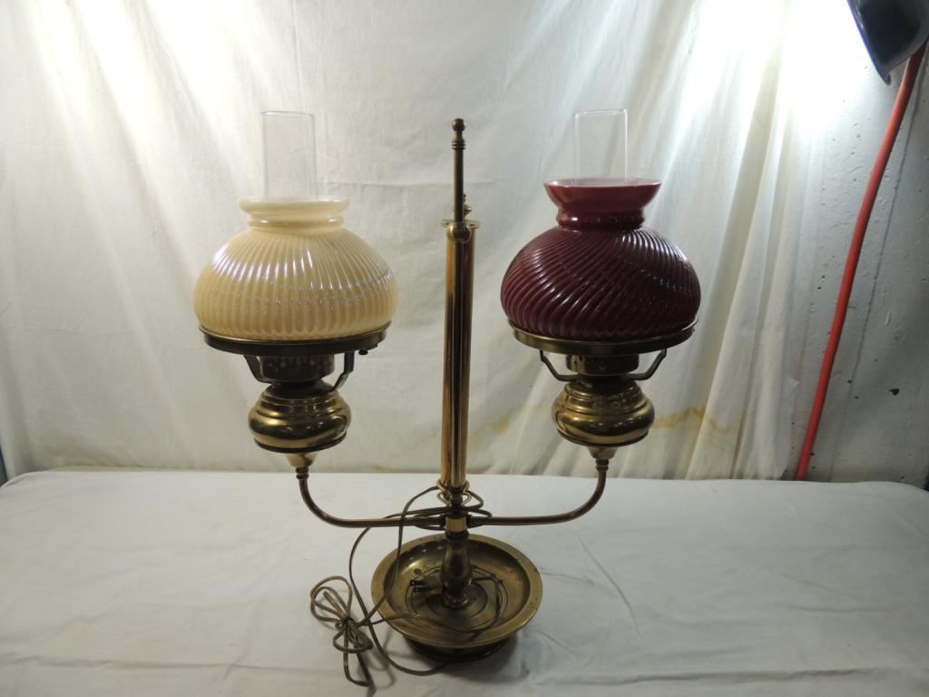 ANTIQUE DOUBLE BRONZE HURRICANE LAMP
