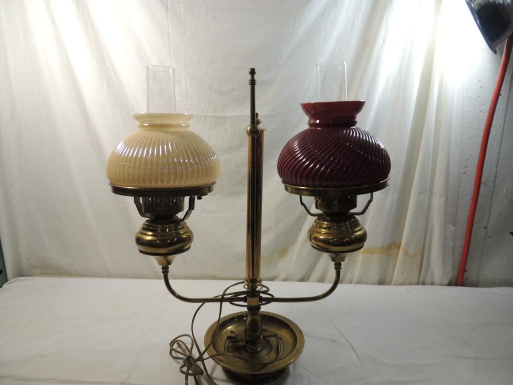 ANTIQUE DOUBLE BRONZE HURRICANE LAMP