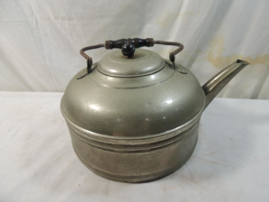 LARGE VINTAGE METAL TEA KETTLE