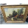 Image 1 : 47X40 LARGE VINTAGE WATERMILL PAINTING ORNATE FRAM