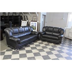 BLACK TUFTED LEATHER 3 SEAT SOFA & LOVESEAT SET