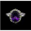 Image 1 : 14KT White Gold 2.86ct Amethyst, Peridot and Diamond Ring