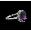 Image 2 : 14KT White Gold 2.86ct Amethyst, Peridot and Diamond Ring