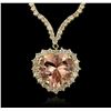 Image 1 : 14KT Rose Gold 16.13ct GIA Cert Morganite and Diamond Necklace