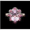 Image 1 : 14KT Rose Gold 5.18ct Kunzite, Pink Sapphire and Black Diamond Ring