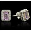 Image 2 : 14KT Two-Tone Gold 1.68ctw Amethyst and Diamond Earrings