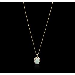 14KT Yellow Gold 3.90ct Opal and Diamond Pendant With Chain