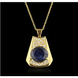 10KT Yellow Gold 3.36ct Sapphire and Diamond Pendant With Chain