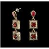 Image 2 : SILVER 8.16ctw Red Crystal and Cubic Zirconia Earrings