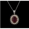 Image 1 : 2.97ct Ruby and Diamond Pendant With Chain - 14KT White Gold