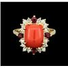 Image 1 : 14KT Yellow Gold 3.15ct Coral, Ruby and Diamond Ring