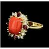 Image 2 : 14KT Yellow Gold 3.15ct Coral, Ruby and Diamond Ring