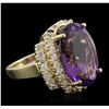 Image 2 : 14KT Yellow Gold 10.99ct Amethyst and Diamond Ring
