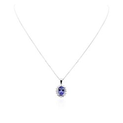 14KT White Gold 3.53ct Tanzanite and Diamond Pendant With Chain