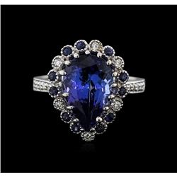 14KT White Gold 3.86ct Tanzanite, Sapphire and Diamond Ring