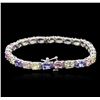 Image 2 : 14KT White Gold 9.36ctw Multicolor Sapphire and Tanzanite Bracelet