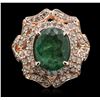 Image 1 : 14KT Rose Gold 2.49ct Emerald and Diamond Ring