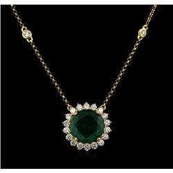 3.98ct Emerald and Diamond Pendant With Chain - 18KT Yellow Gold