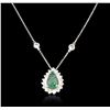 Image 1 : 14KT White Gold 1.55ct Emerald and Diamond Necklace