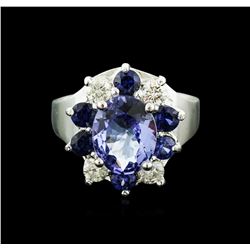 14KT White Gold 2.52ct Tanzanite, Sapphire and Diamond Ring