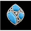 Image 1 : 14KT White Gold Turquoise and Diamond Ring
