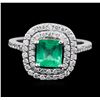 Image 1 : 14KT White Gold 1.28ct Emerald and Diamond Ring
