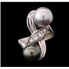 Image 1 : 14KT White Gold Pearl and Diamond Ring
