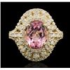 Image 1 : 14KT Yellow Gold 2.81ct Kunzite and Diamond Ring