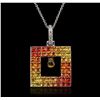 Image 2 : 14KT White Gold 4.26ct Yellow Sapphire and Diamond Pendant With Chain