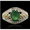 Image 1 : 14KT Yellow Gold 1.43ct Emerald and Diamond Ring