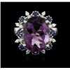 Image 1 : 14KT White Gold 8.37 Amethyst, Sapphire and Diamond Ring