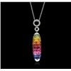 Image 1 : 14KT White Gold 5.58ctw Multicolor Sapphire and Diamond Pendant With Chain