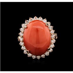 14KT Rose Gold 11.16ct Pink Coral and Diamond Ring