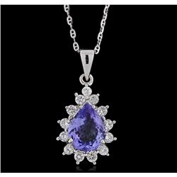 14KT White Gold 1.96ct Tanzanite and Diamond Pendant with Chain