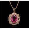 Image 2 : 14KT Rose Gold 2.25ct Tourmaline and Diamond Pendant With Chain