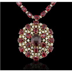 14KT Yellow Gold 71.33ctw Ruby Necklace