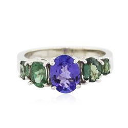 14KT White Gold 1.08ct Tanzanite and Green Chrysoberyl Ring